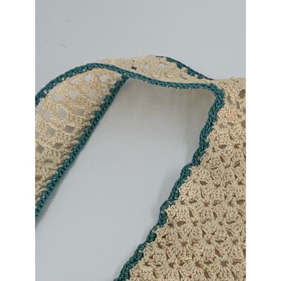 Vintage Crochet Apron Retro Striped Green Pink White Handmade Scalloped Bottom - Picture 5 of 8